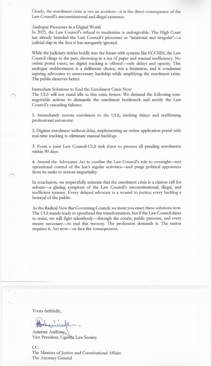 IsaacSsemakadde's tweet photo. REBELS: While @JudiciaryUG digitizes via #ECCMIS, Law Council clings to the past—drowning in a sea of paper &amp; manual inefficiency. This analogue stubbornness condemns aspiring advocates to unnecessary hardship &amp; spurious prosecution. #Protest #EnrolmentCrisis #AbolishLawCouncil https://t.co/bNzwUp05WW