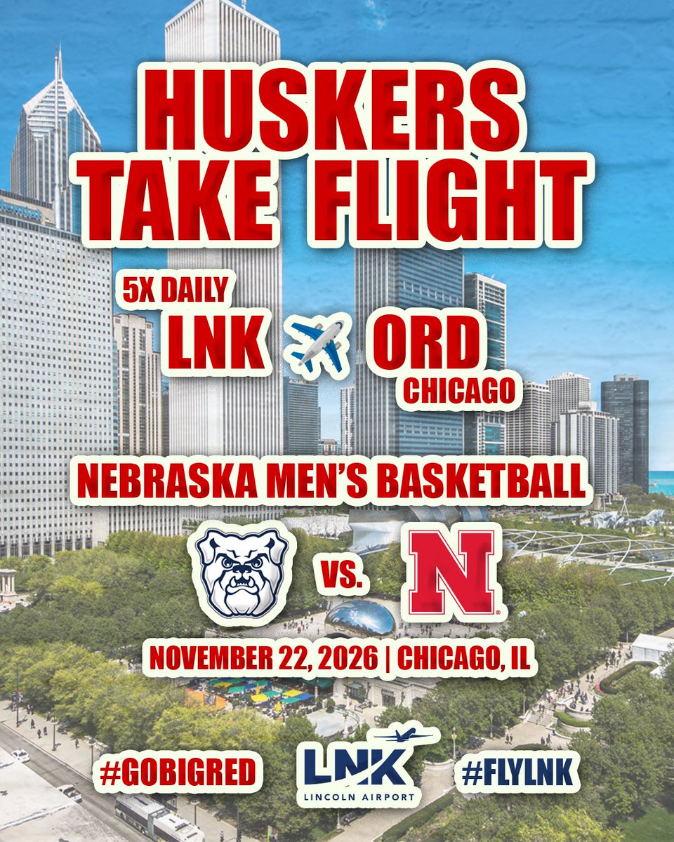 LNKairport's tweet photo. ๐โค๏ธโ๏ธ @huskermbb takes on the Windy City!
LNK will get you there with five daily flights.
๐๏ธ Book your ticket now at https://t.co/rIthmHs7Y9!
@Huskers
#FlyLocal #GBR #FlyLNK https://t.co/rxtk33qnFU