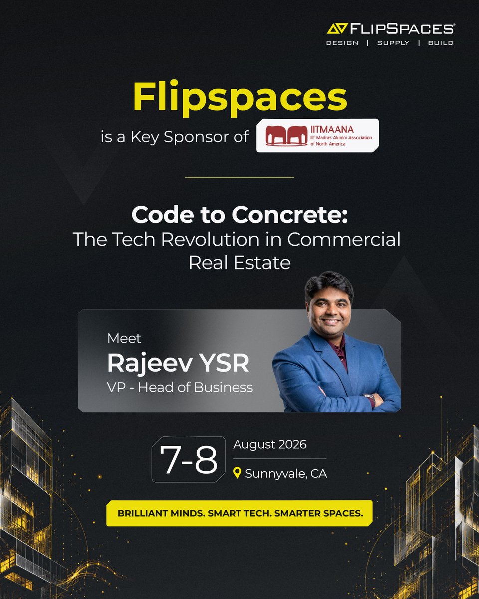 Flipspaces's tweet photo. Flipspaces is a Key Sponsor at the upcoming Gajendra Circle Conference &amp; Banquet event by IITMAANA.

Connect with us directly: https://t.co/r0KjA3eLgC

#Flipspaces #IITMAANA #CommercialRealEstate #DesignTech https://t.co/uQEN5D7yt1