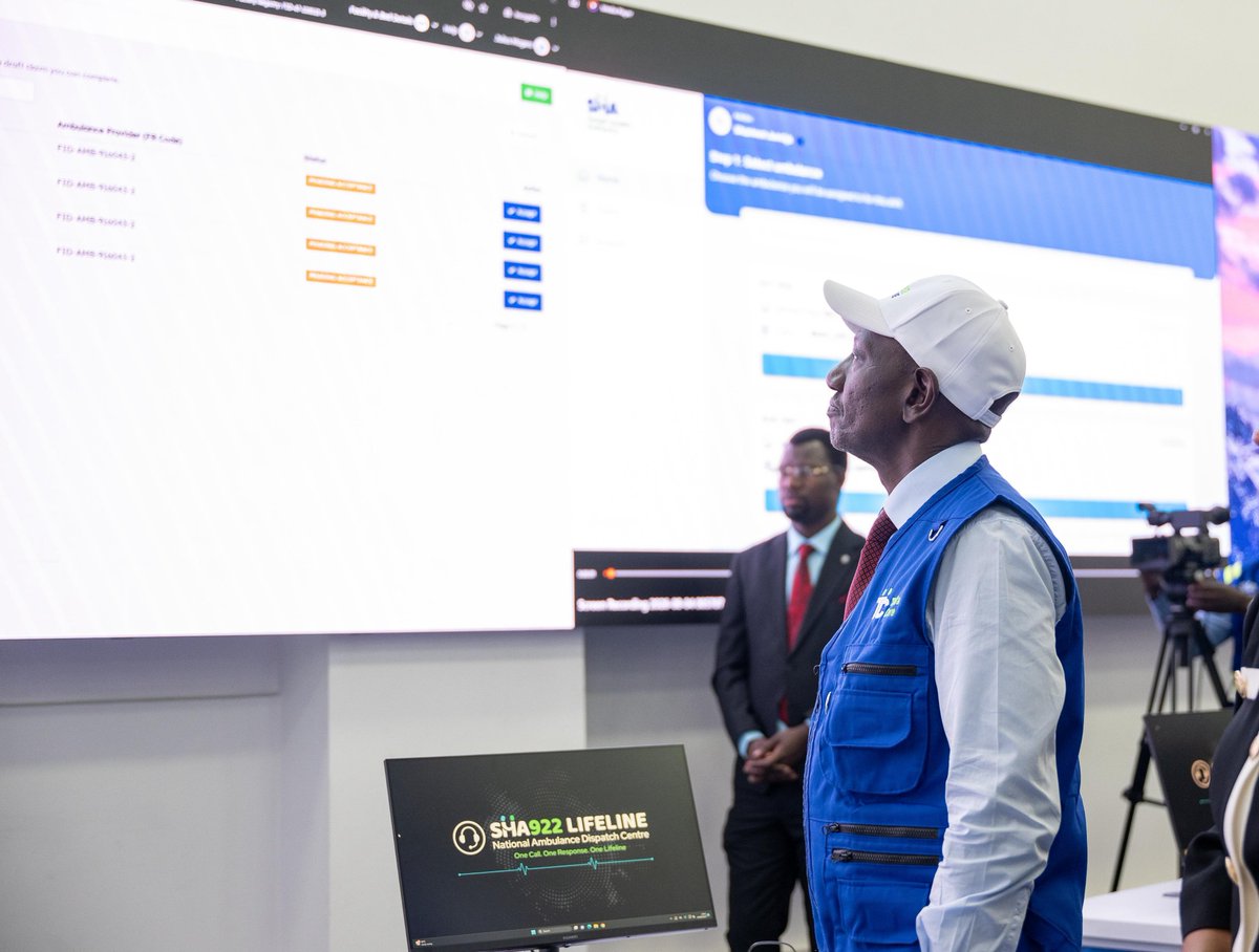 WilliamsRuto's tweet photo. Launched the Social Health Authority (SHA) 922 Lifeline and National Ambulance Dispatch Centre in Nairobi. This service will ensure that no Kenyan is denied emergency medical treatment as it is guaranteed by Article 43 (2) of the Constitution. https://t.co/O5yzkCDaDS