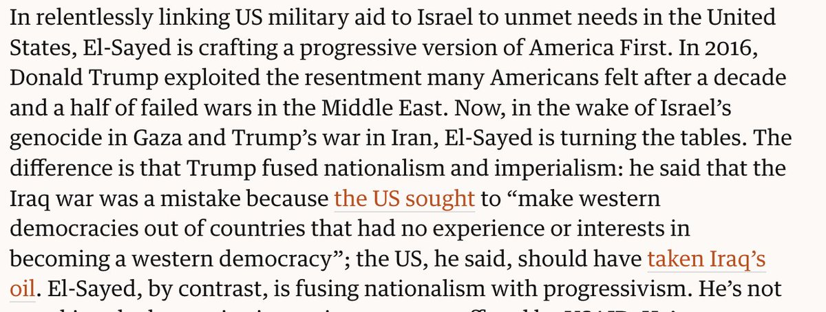 PeterBeinart's tweet photo. Because El-Sayed won by a smaller than expected margin, people may now underestimate what an extraordinary campaign he ran. How many senate candidates get outspent that dramatically and still win? His campaign offers a model for how Democrats reclaim both nationalism and populism https://t.co/q1mnQgyzyn