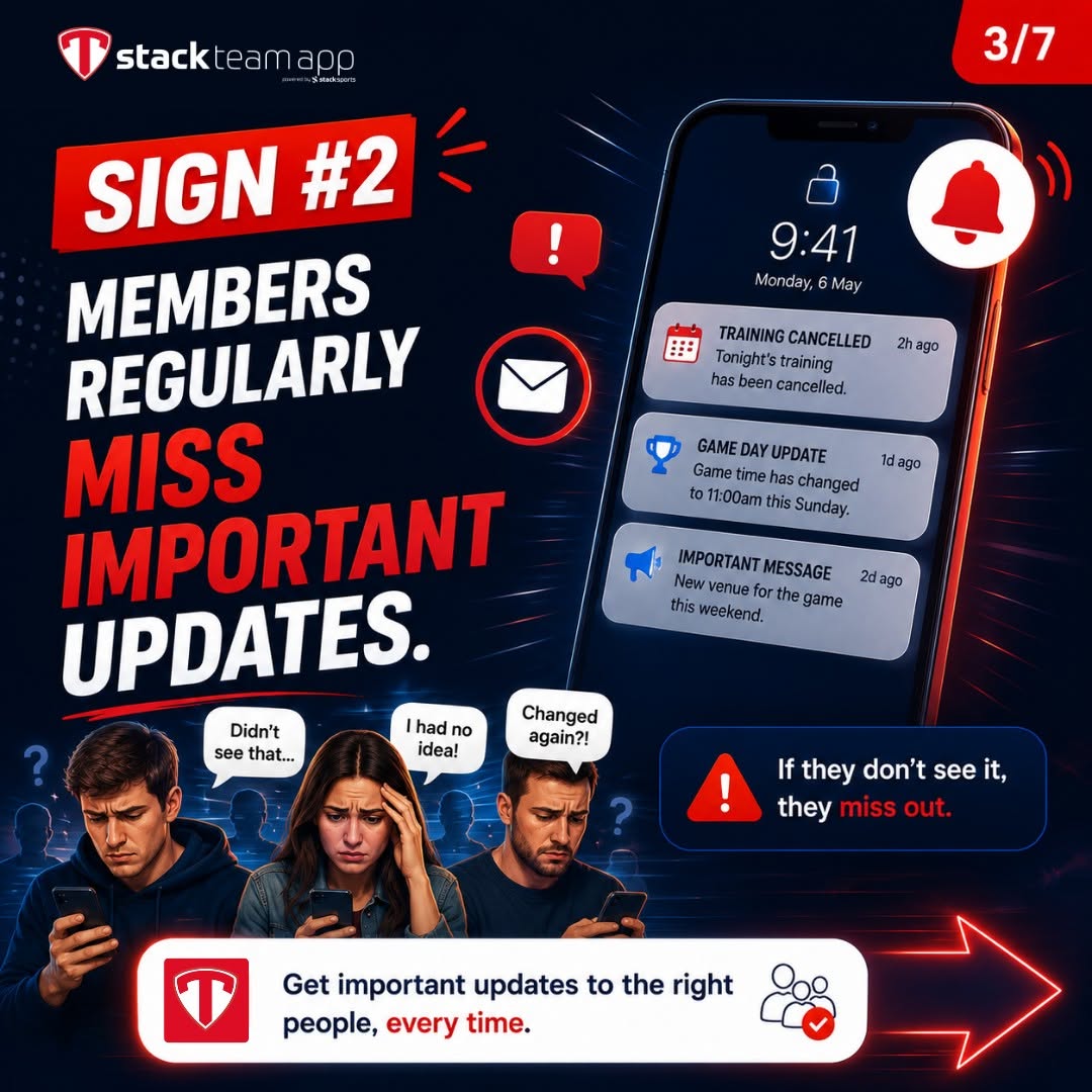StackSports's tweet photo. Growth is exciting… until admin starts getting in the way ❌

By outgrowing old systems, you may be spending more time managing your club than growing it.

Instead, you could have:

⚙️ Powerful tools
🤩 Happy members
💪 Stronger clubs

Let Stack @TeamApp elevate your game ⬇️