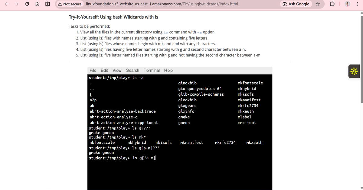 Ifecobanky's tweet photo. > Another Linux lab completed! 💻🐧

Today I practiced using Linux wildcards to search and manage files more efficiently.

I learned how to use:

* to match multiple characters

? to match a single character

[ ] to match specific characters https://t.co/3kmARR66Xm
