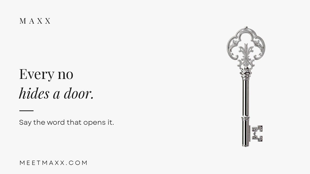 MEETMAXX's tweet photo. Every no hides a door. 🗝️ Say the word that opens it.
#Persistence #SalesMindset #AI #Opportunity #Founders https://t.co/t0ib4ppJdx