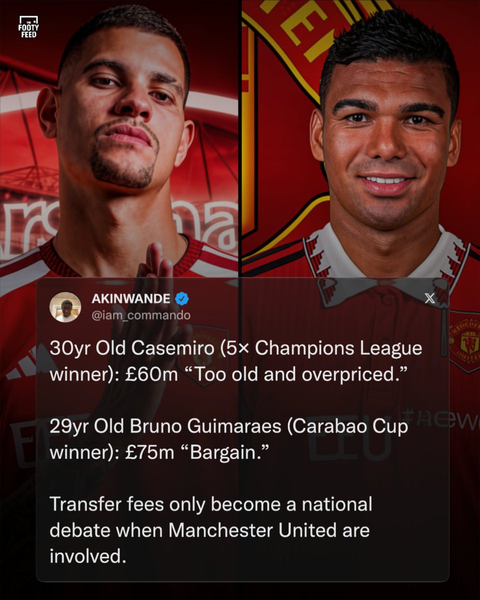 TheFootyFeed's tweet photo. “Transfer fees only become a national debate when Man Utd are involved” https://t.co/d3BNXvso8a