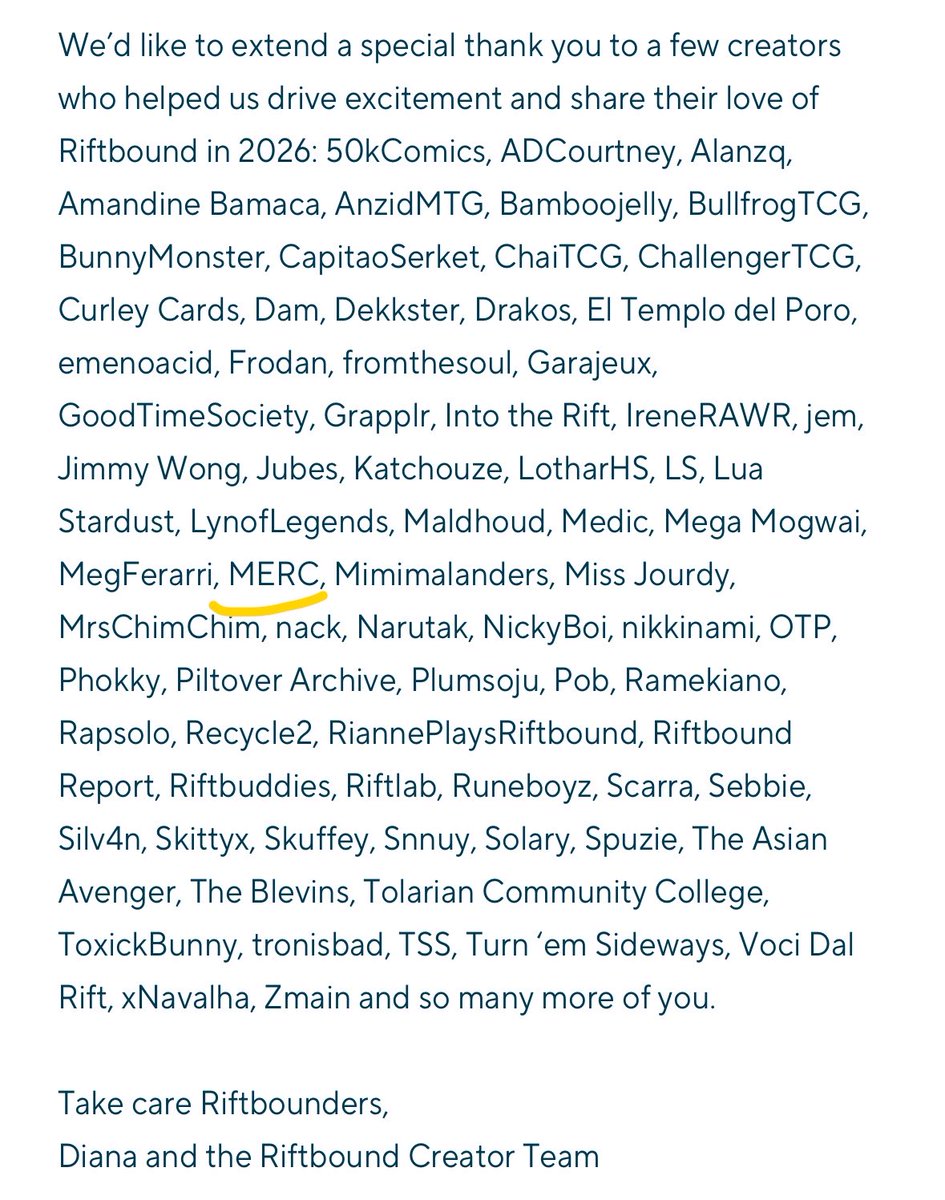 braceish's tweet photo. seeing @mercgg on this list is actually so insane
shoutouts to all the amazing creators in the riftbound ecosystem
super excited to continue cooking throughout the rest of the year and into 2027 https://t.co/kkAc4QKHve