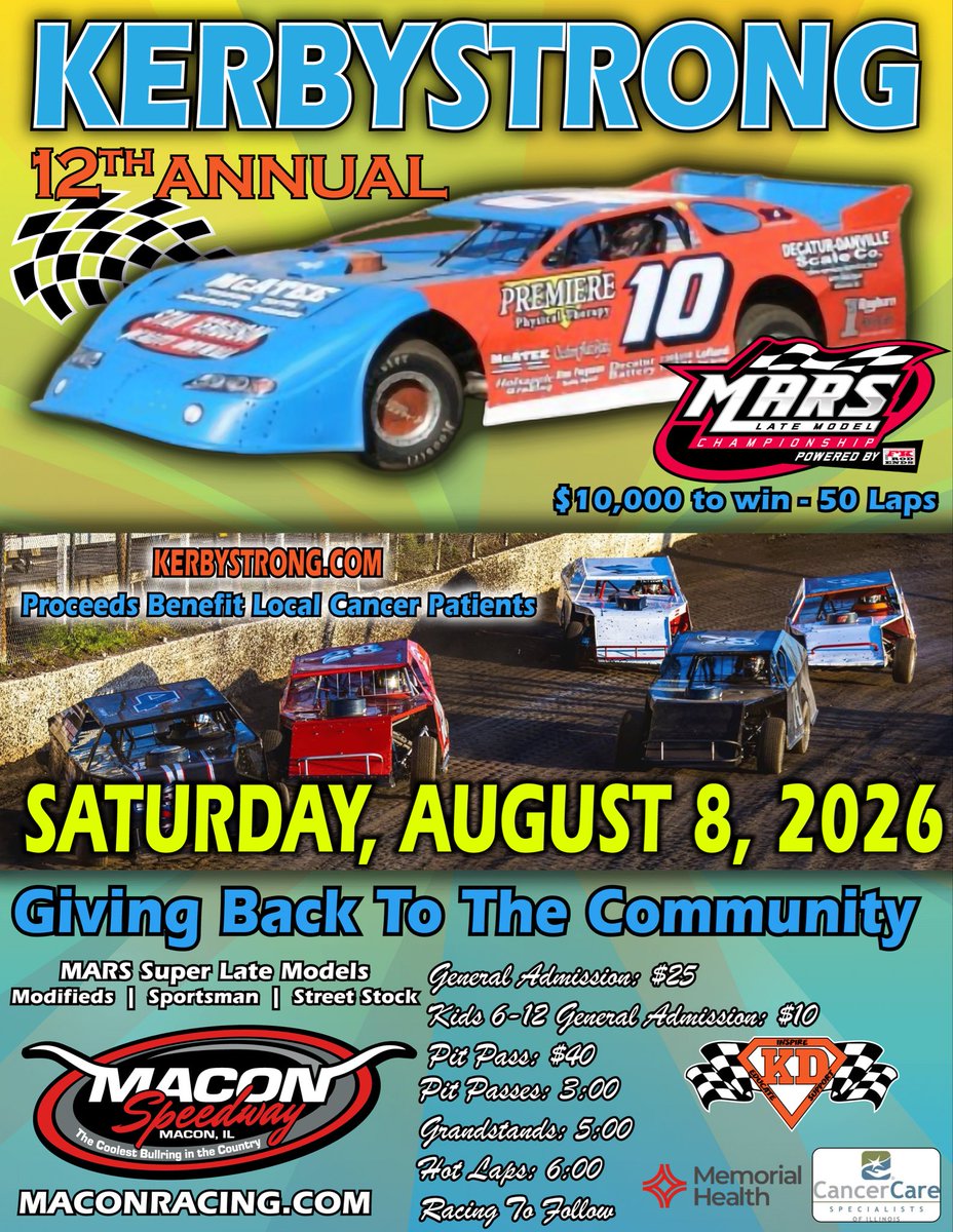 maconspeedway's tweet photo. It’s almost here!

Just a few days away from the 12th Annual KerbyStrong!

We hope to see everyone at Macon Speedway on Saturday night!

🎟️ https://t.co/2FcUEIpRTX https://t.co/rcoEkfhWHj