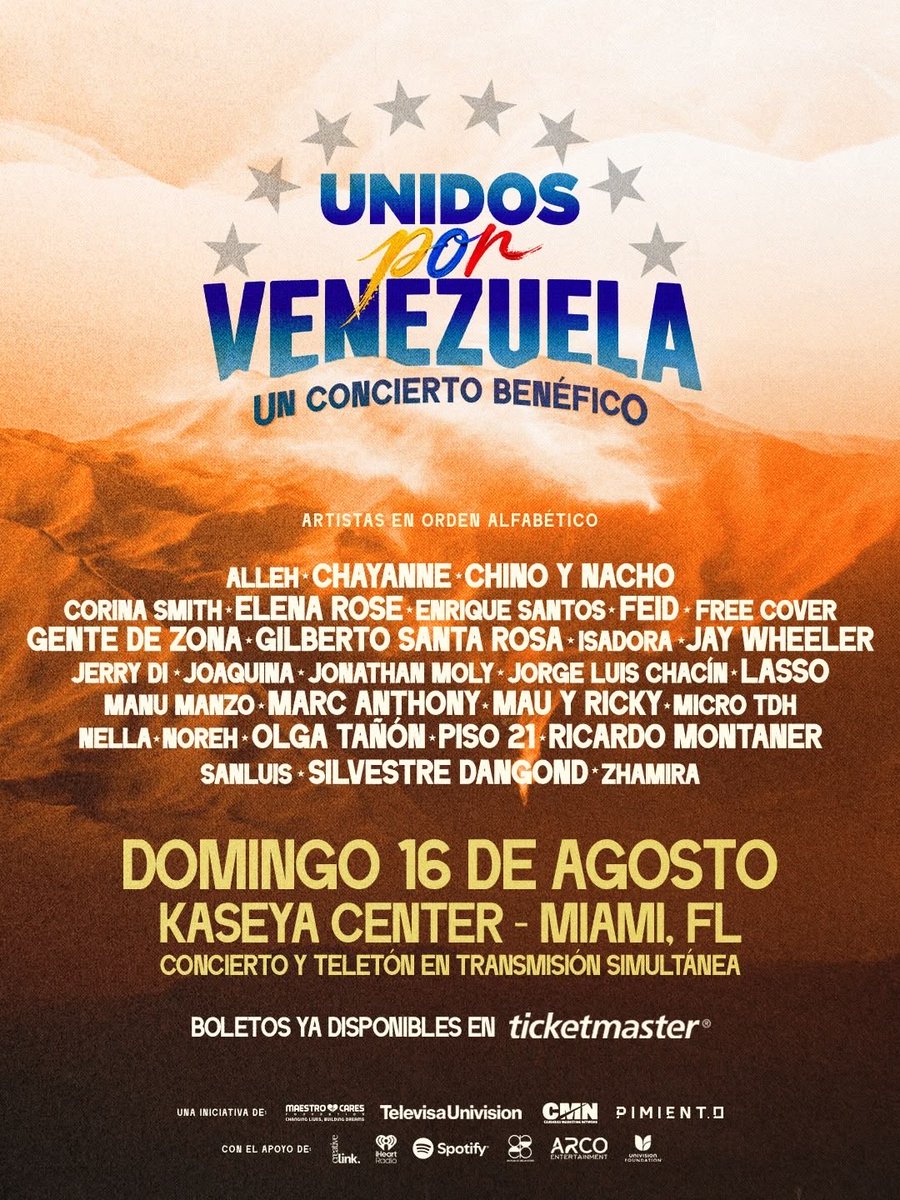 CHAYANNEMUSIC's tweet photo. Mis amores, el 16 de Agosto tenemos una cita en Miami ❤️ Vamos a cantar, compartir y estar #UnidosPorVenezuela 🇻🇪🫶🏻

🎟️ https://t.co/cl0ESQYrPh https://t.co/dXZHT9gXoP