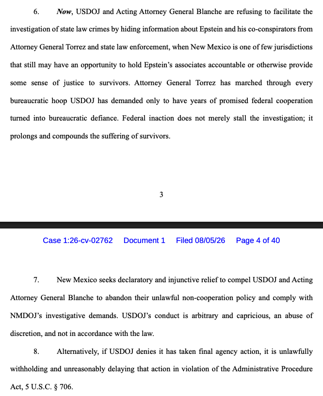 JayShams's tweet photo. New Mexico's attorney general is suing the DOJ and Todd Blanche for allegedly blocking access to unredacted Epstein files that could help the state with its criminal investigation https://t.co/L2851d3z3g