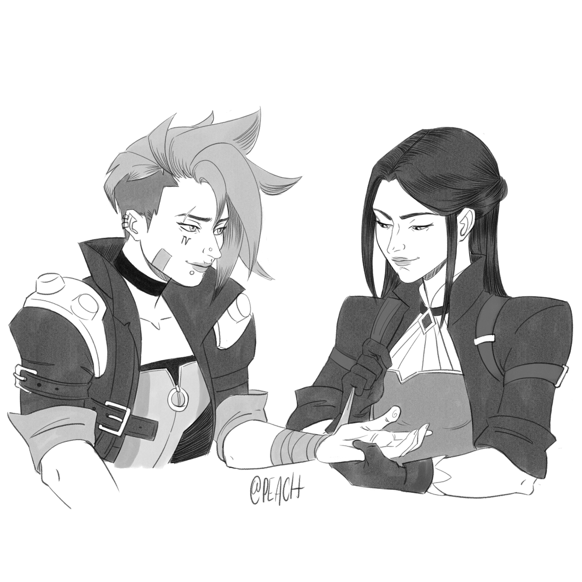 PeachesPlace's tweet photo. Roulette_CV requested "2xko style Caitlyn bandages Vi's hand"

I had to learn to draw Vi's hair all over again 😅 https://t.co/n2N4NcLc6F