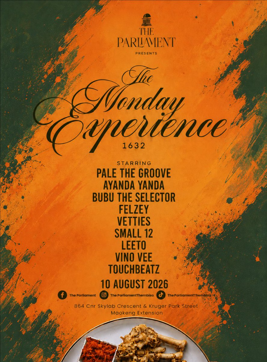 Bubutheselecter's tweet photo. Monday plans? Sorted. 🎧🔥
See you at The Monday Experience 1632 at The Parliament on 10 August.
Let's create memories, one set at a time. 🧡

#stockomodeldj
#bubutheselecter
#afrohouse_princess https://t.co/HzQTP4kxOf