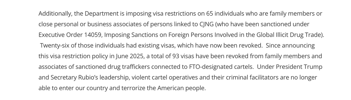 arturoangel20's tweet photo. Ultima Hora: El Departamento de Estado de los Estados Unidos confirma que ha revocado 93 visas a "familiares y cómplices" de los cárteles de la droga mexicanos designados como terrorIstas.

26 de ellas a personas ligadas al CJNG: https://t.co/Aeqhrqyyis