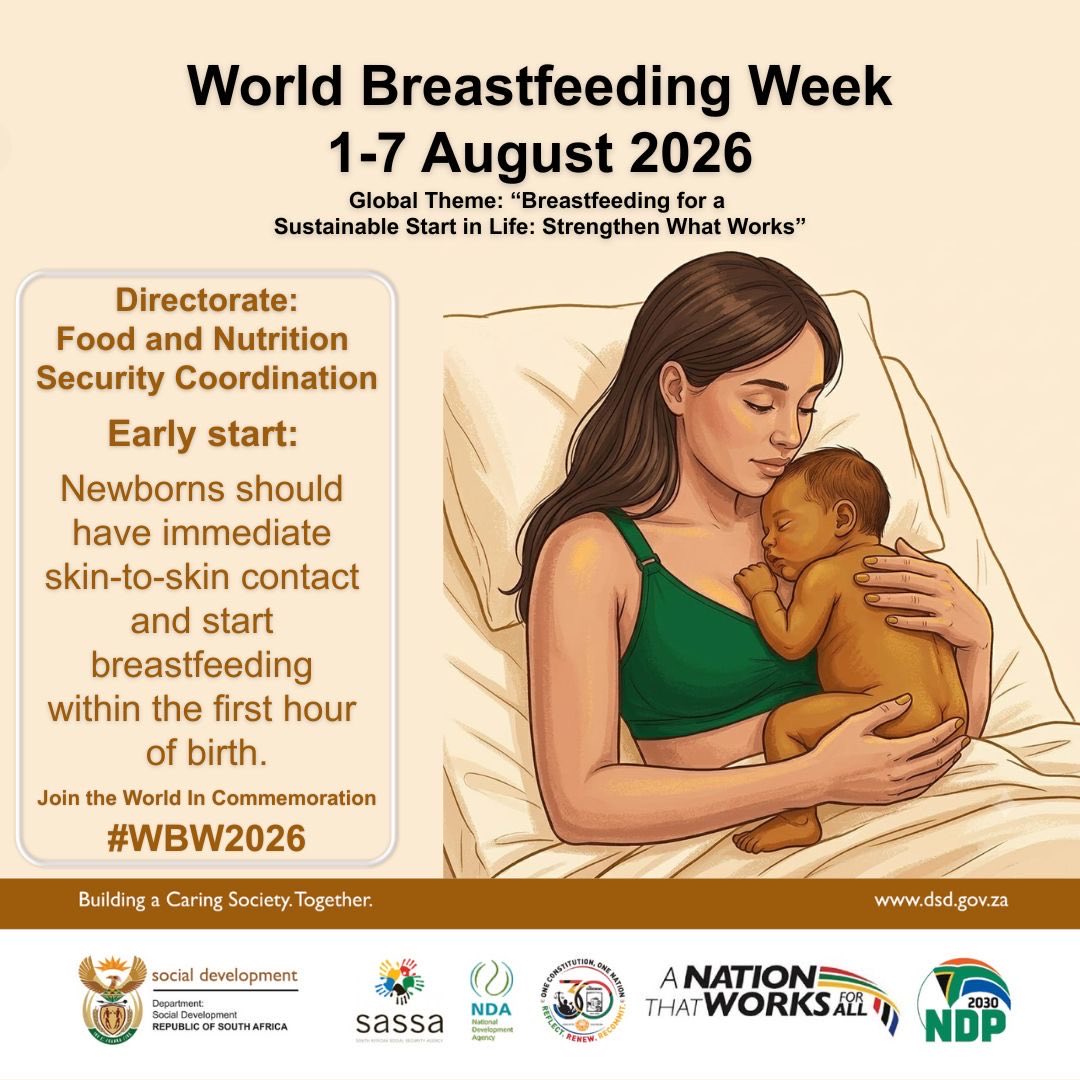 OfficialSASSA's tweet photo. This World Breastfeeding Week, we stand with mothers and babies by promoting breastfeeding for a healthier start in life.
#SASSA20
#SASSACARES
#WBW2026 https://t.co/Cx1UCPx8gD