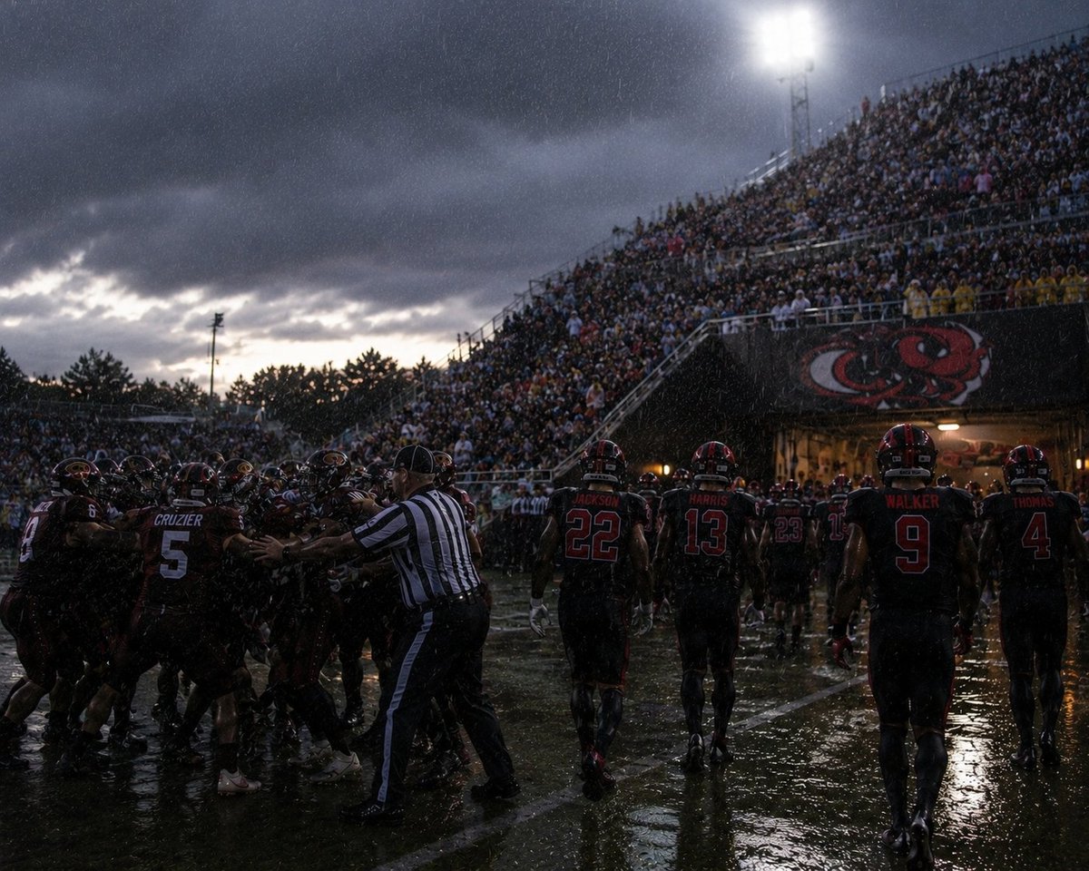 SGLFootball's tweet photo. HALFTIME.
Death Desert hits a field goal as the half expires. We’ve got a fight in the rain.
Cobras 17 | Dust Devils 13
#DFL #SGL #Football #Domland https://t.co/dmCXf4vuMg
