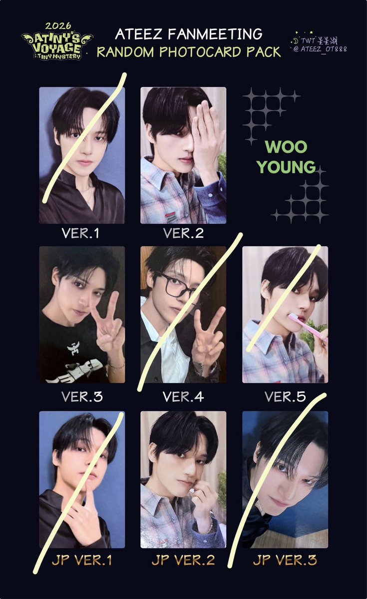 03xcat_11's tweet photo. 2026 ATEEZ FANMEETING ATINY'S VOYAGE : TINY MYSTERY IN JAPANトレカ
交換

譲 🇰🇷ホンジュン ソンファ ヨサン ウヨン
　 🇯🇵ホンジュン ユノ サン ジョンホ
　 8/4 ジョンホ

求 ウヨン ミンギ(画像3.4枚目斜線ないもの)

8/6ペンミ手渡し希望です
お心当たりの方はお気軽にお声がけ下さい🙇‍♀️ https://t.co/I9uu8FnNQY