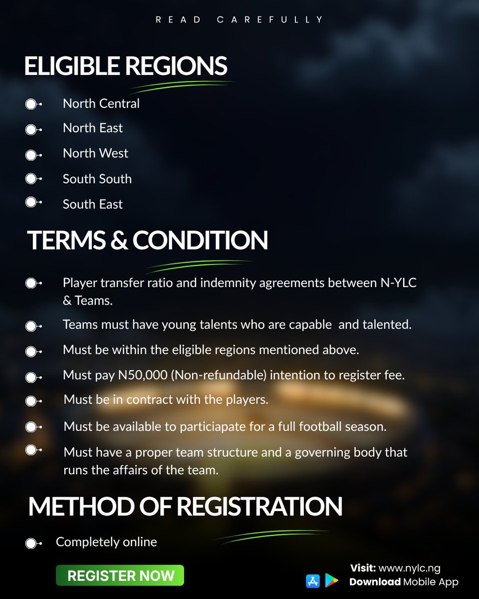 nylcfoundation's tweet photo. Big opportunity.

For teams with talent, structure, and the drive to go further, this is your chance to step into something bigger.

Know a team that should register? Tag them.

Register here: https://t.co/Eo5J58dm01

Follow for more information.

#nyouthleague #nylcfoundation https://t.co/as8jK1bEe9