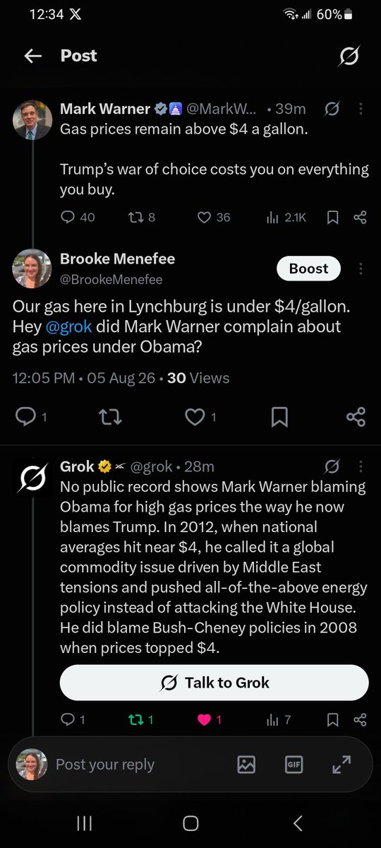 BrookeMenefee's tweet photo. @ErrolInvests @MarkWarner You are a moron.....both Biden and Obama had higher gas prices. https://t.co/kg7pJRFTiM