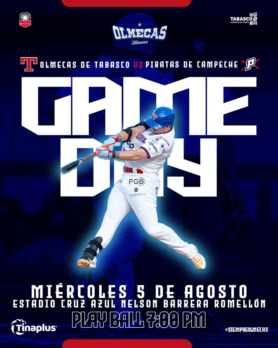 OlmecasTabasco's tweet photo. La serie continúa y salimos al diamante con la convicción de seguir peleando cada inning.💙⚾

⏰ Play Ball 7:00pm
📺TVT / TV Ujat
📱Imagen Digital / https://t.co/49wH8VYRMl / Caliente Live Streaming 
📻 XEVA Tabasco 91.7 FM

Presentado por: #Tinaplus

#SiempreOlmecas https://t.co/w8l1XBf0TC
