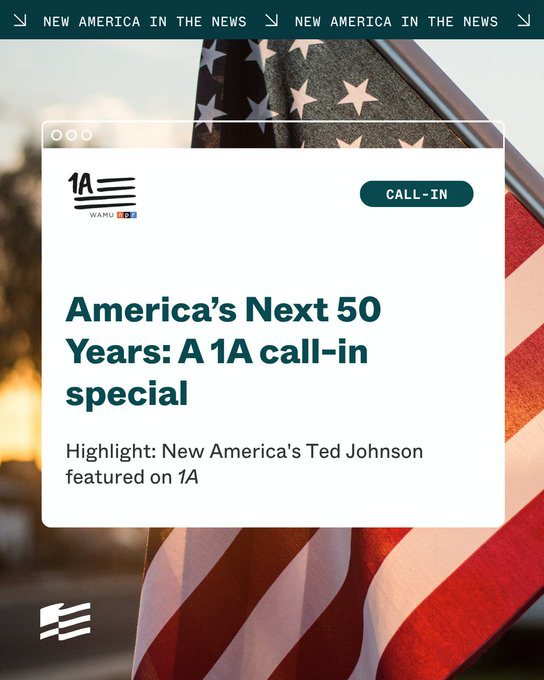 NewAmerica's tweet photo. New America experts in the news:

🇺🇸 New America's @DrTedJ discusses what's next for America on NPR's 1A https://t.co/6mCHAARL4e

🗣️ @PolReformNA's Oscar Pocasangre suggests ways to reform America's gerontocracy for the Australian Broadcasting Corporation https://t.co/kwUGiSTHW3 https://t.co/92NrydOqxF