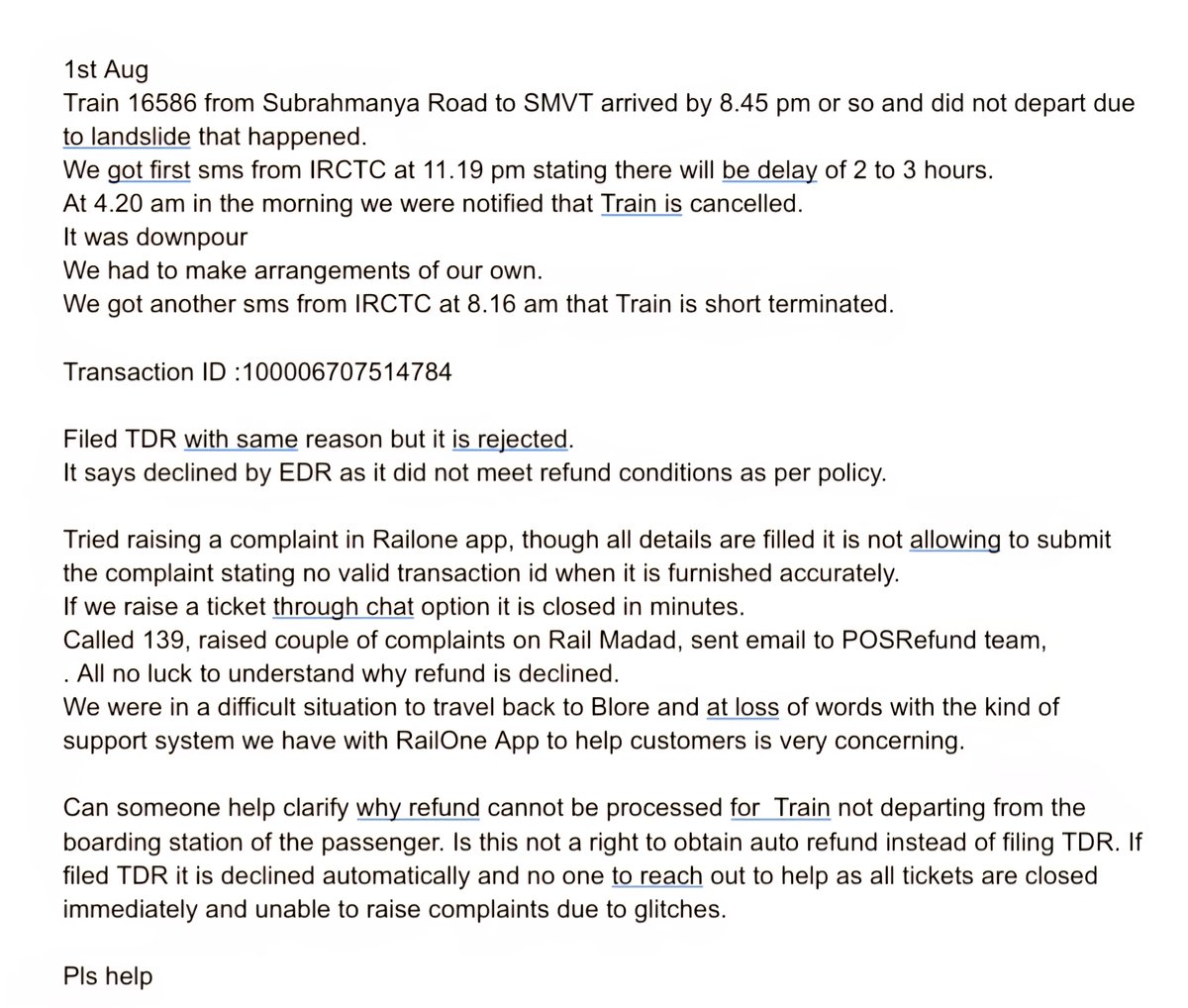 bmurali1987's tweet photo. @IRCTCofficial @RailMinIndia 
@RailwaySeva
@Railone_io
@RailMadad
Hi Team

Could you pls help clarify on below concern and guide in obtaining refund. https://t.co/PgS9zVjLeD