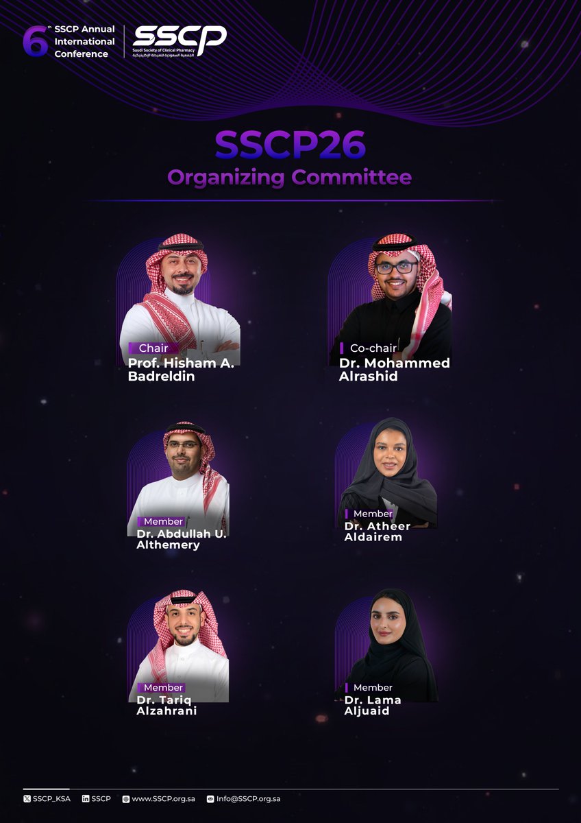 SSCP_KSA's tweet photo. 💫 Meet the passionate team behind the #SSCP26 Organizing Committee.

United by one vision, dedicated to delivering an unforgettable conference experience!

#SSCP26 | #ClinicalPharmacy https://t.co/KLp4HQf7nn