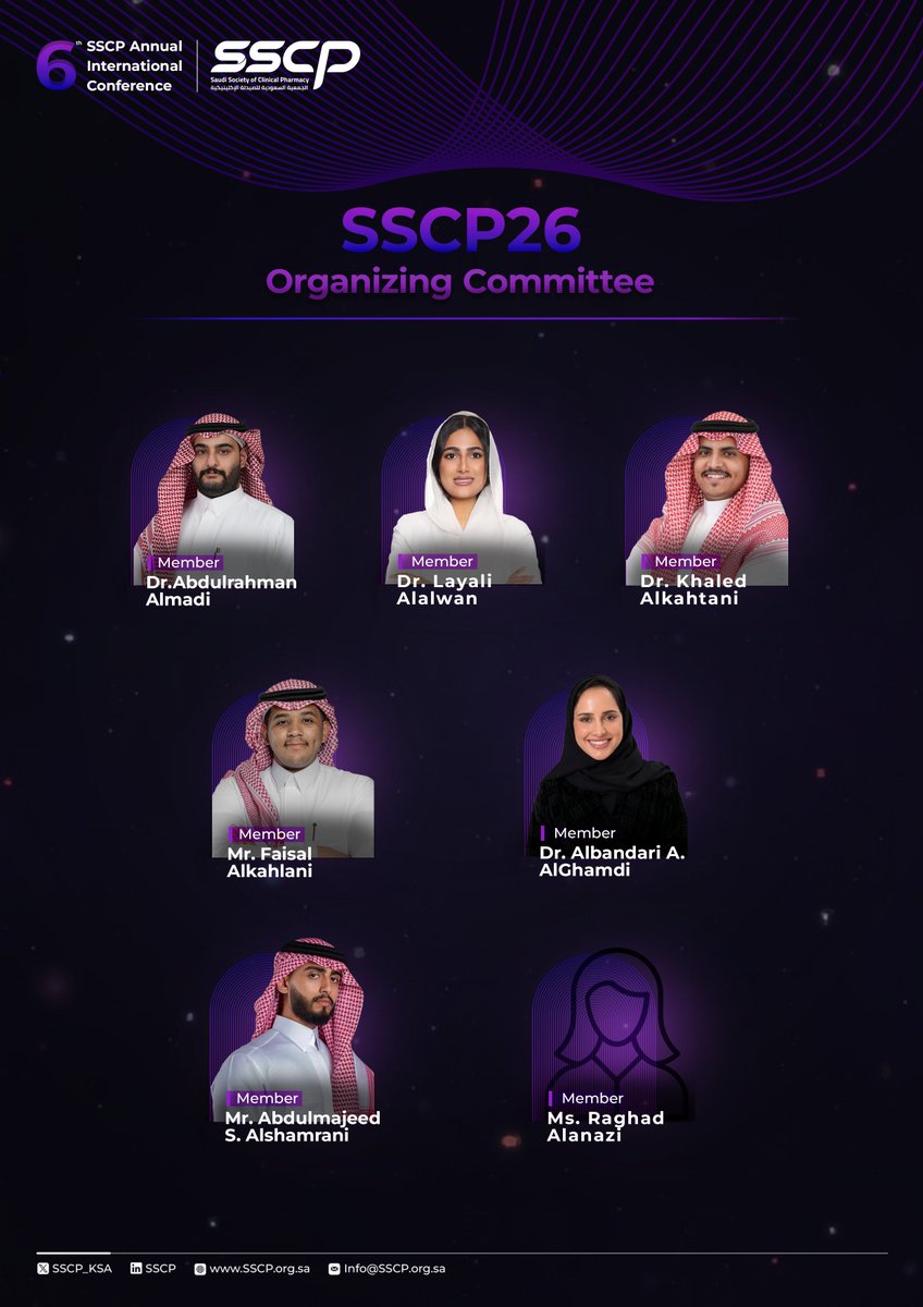 SSCP_KSA's tweet photo. 💫 Meet the passionate team behind the #SSCP26 Organizing Committee.

United by one vision, dedicated to delivering an unforgettable conference experience!

#SSCP26 | #ClinicalPharmacy https://t.co/KLp4HQf7nn