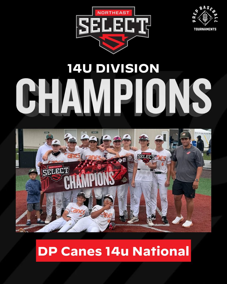 PBTLumberYard's tweet photo. 🏆 Congratulations to our 14u NE Select champs, DP Canes 14u National!

@PrepBaseballNY | @pbtourney
#NESelect https://t.co/4OkxAzpPXd