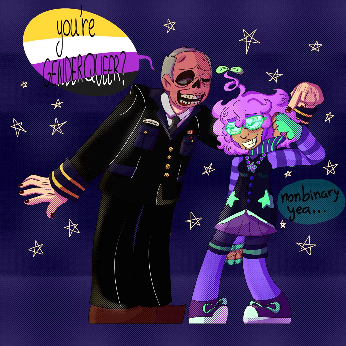 nerd_withapen's tweet photo. My headcanon is that simon vanguard is into enbys and this is canon in my head until The CEO of vita carnis himself denies it. Until then this is canon to me #selfship #yumeship #vitacarnis #simonvanguard #enby #nblm #digitalart https://t.co/JuwgyRjJOr