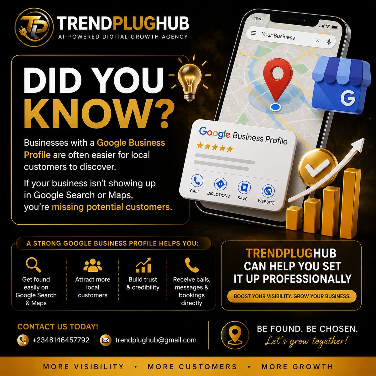 trendplughubai's tweet photo. Did you know?
Businesses with a Google Business Profile are often easier for local customers to discover. If your business isn't showing up in Google Search or Maps, you're missing potential customers.
TrendPlugHub can help you set it up professionally. https://t.co/X93v2rbhLe