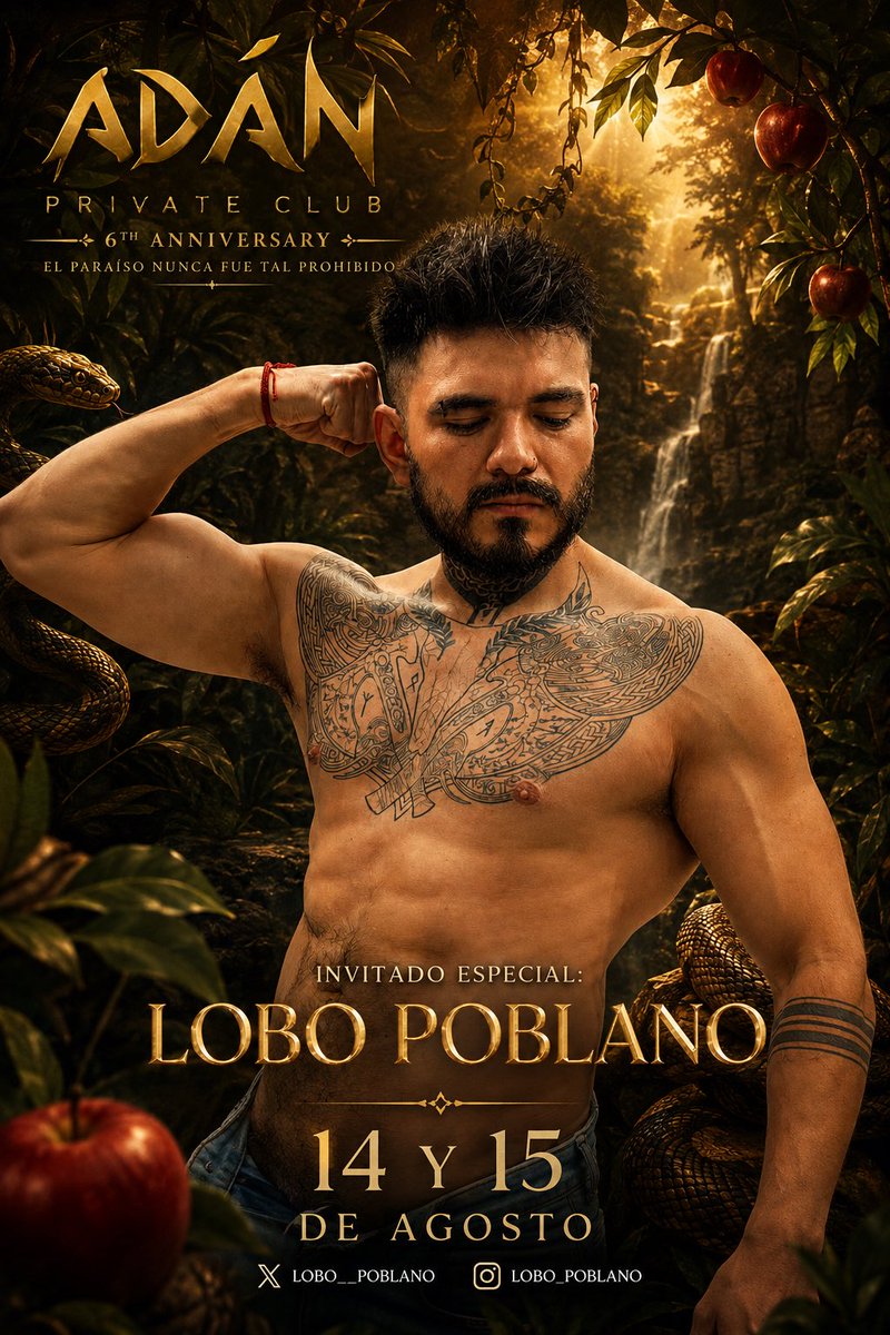 adanclubprivat's tweet photo. El paraíso tiene más tentaciones. 🍎🐍

Recibimos como invitado especial a @Lobo__Poblano en nuestro 6.º aniversario🔥

Dos noches para pecar, disfrutar y descubrir por qué el paraíso nunca fue tan prohibido.😈

📍Chipilo 306 col La Paz
🎟️Cover $300
📲221 464 1454 https://t.co/1HI4iiJivt
