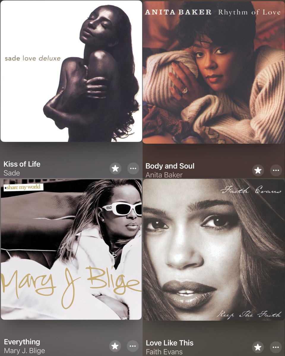 METAVERZUZ's tweet photo. What’s the best song here?

A) Kiss of Life — Sade
B) Body and Soul — Anita Baker
C) Everything — Mary J. Blige
D) Love Like This — Faith Evans https://t.co/AQVIWNzXxR