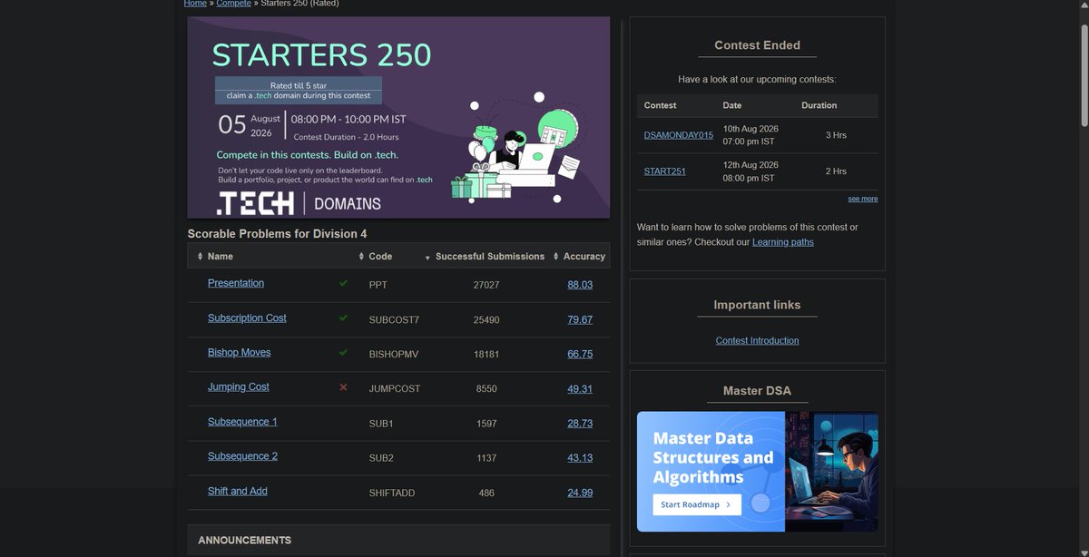 _chandan_21's tweet photo. Day 20 of #183DaysOfCode
DSA:
- 2x LC( Binary search )
- Completed 3 lectures of Binary search( It will be wrapped up by tomorrow)
- Up solved yesterday's contest
- Attended Code Chef contest (3/7) -Div. 4
Wrapping up the day. https://t.co/QNvO4GH5A5