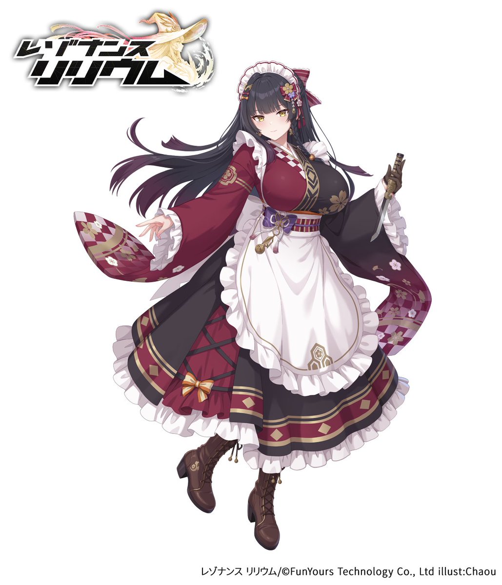 chaou951k's tweet photo. 【レゾリリ】ルイリン
「リベリオンギルガメッシュ」のルイリンです。また彼女を描くことができて、とても嬉しいです。
どうぞよろしくお願いいたします！

🔽プレイはこちらから(一般向け)
https://t.co/VUrMaz27ZD

#仕事絵 #オリジナル #レゾリリ #レゾナンスリリウム #和風メイド #おっぱい #リベガメ