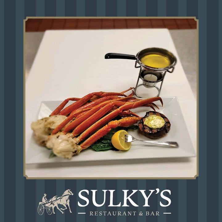 HoosierPark's tweet photo. Reserve your table and experience our weekly feature: 8oz Filet and Two Snow Crab Clusters served with Lemon and Drawn Butter. Here at Sulky's restaurant &amp; bar! https://t.co/DqrQY5WZFP https://t.co/RDcA8OuIpS