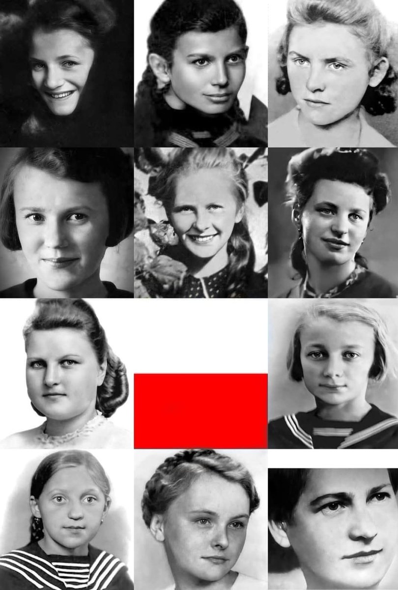 NieZapomnijONas's tweet photo. Zamordowane w Rzezi Woli. Przed rozstrzelaniem śpiewały Hymn Polski...

82 lata temu – 5 sierpnia 1944 roku – rozpoczęła się Rzeź Woli. W ciągu trzech dni Niemcy zamordowali od 30 do 60 tysięcy cywilów.
  
Tego dnia, w grupie 1200 rannych i personelu szpitala św. Łazarza, zamordowane zostały młodziutkie sanitariuszki AK i ich instruktorka.
 
Dziewczynki miały od 15 do 17 lat. Przed wojną chodziły do jednej szkoły.
 
Adriana Wodnicka "Grażyna” (lat 16)                                          
Janina Jamiołkowska "Sława" (lat 16)
Janina Sławińska "Szczyt" (lat 16)                                                

Alina Gralewska "Alma" (lat 16)                                                  
Irena Matysiak "Ita" (lat 17)                                                          
Krysia Gadomska "Granit" (lat 17)

Leokadia Wysocka "Giewont" (lat 15)
Danuta Bobik "Wisła" (lat 16)

Zdzisława Kempska "Strumyk" (lat 16)
Zofia Riedel "Ster" (lat 15)
Emilia Czechowska "Teresa" (lat 29)