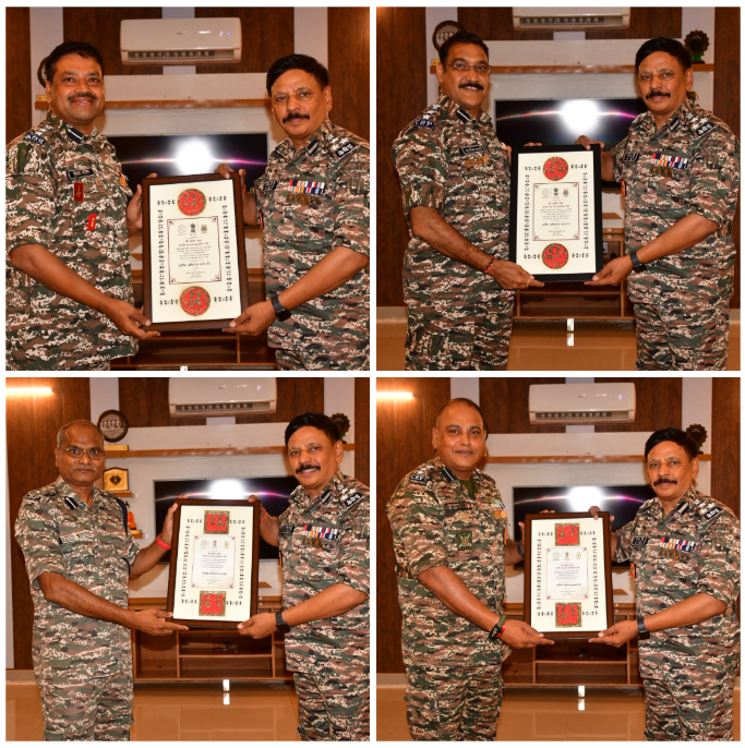 DIGOPSBJPR's tweet photo. @crpfindia🇮🇳 stands tall in Red Bastion of Chhattisgarh. 
Sh BS Negi DIG(Ops)Bijapur presented appreciation certificates to Commandants, highlighting the UHM’s recognition of the CRPF for its pivotal role toward achieving #MissionNaxalMuktBharat2026.Salute to #CRPF brave hearts. https://t.co/hrbEzVxdg0