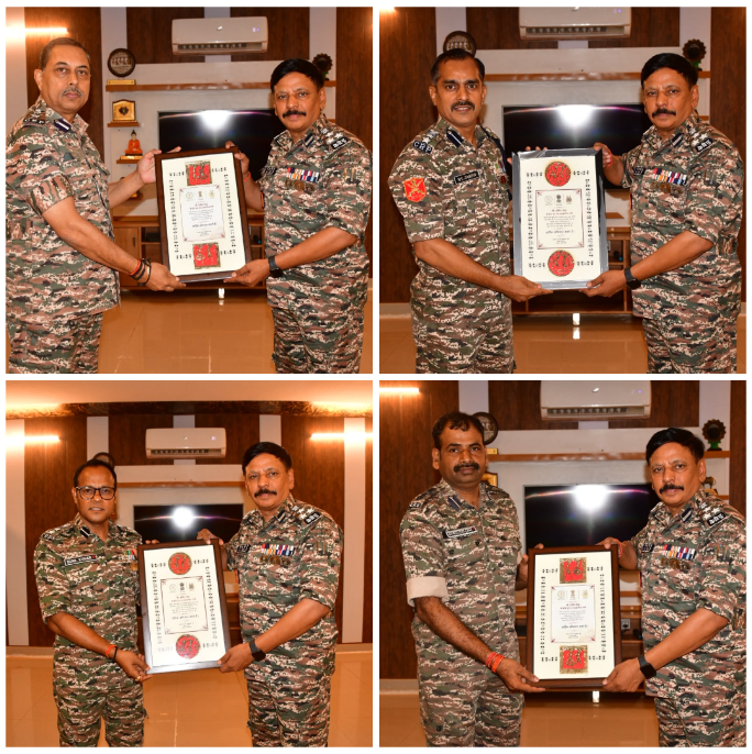 DIGOPSBJPR's tweet photo. @crpfindia🇮🇳 stands tall in Red Bastion of Chhattisgarh. 
Sh BS Negi DIG(Ops)Bijapur presented appreciation certificates to Commandants, highlighting the UHM’s recognition of the CRPF for its pivotal role toward achieving #MissionNaxalMuktBharat2026.Salute to #CRPF brave hearts. https://t.co/hrbEzVxdg0