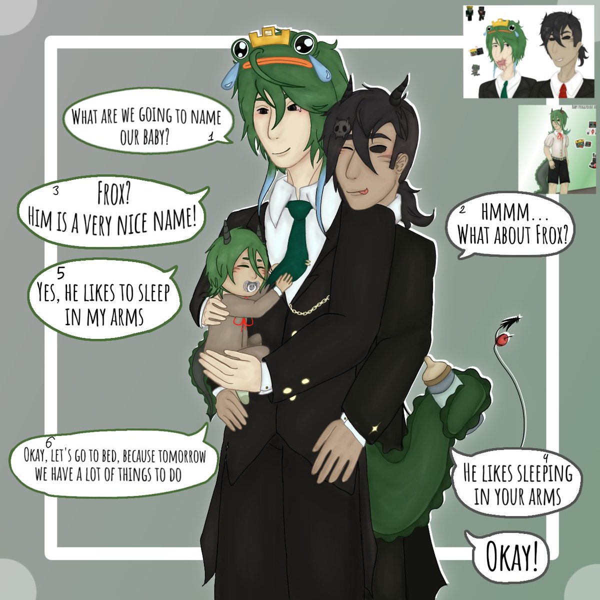 Jan_cat69's tweet photo. A short comic by Froggydude and Grox and their child👀
As for me, the name Frox suits the baby
#grox #froggydude #frox #Minecraft https://t.co/dxpBqwegJQ