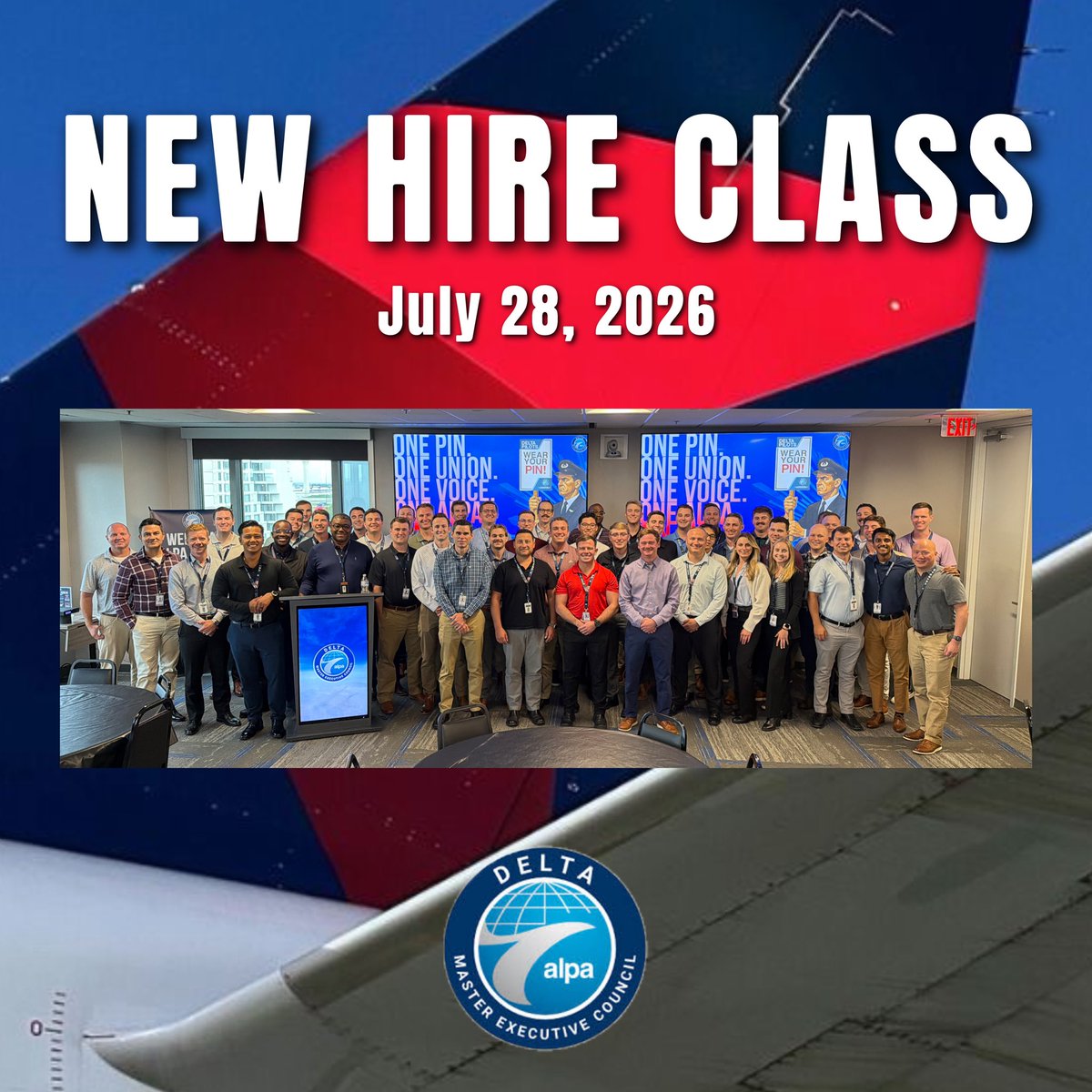 Delta_Pilots's tweet photo. Yesterday, we had the privilege of welcoming Delta’s newest pilot class as 50 new hires began New Hire Orientation.

By the numbers:
• 50 pilots joined this class
• 1,131 pilots hired so far in 2026
• 18,032 pilots now on the Delta seniority list

This class reflects a wide range of aviation backgrounds, including military, regional, major airline, cargo, corporate, and charter experience.

Class Snapshot:
• 82% civilian / 18% military (8 USAF, 1 USMC)
• Average flight time: 3,450 hours
• Flight time range: 1,550–12,270 hours
• Average age: 32 (youngest 24, oldest 55)
• 6% came from ALPA-represented DCI carriers

Our newest pilots will be based across ATL, DTW, MSP, NYC, and SEA, flying the A220, A320 family, 717, 737, and 767 fleets.

A huge thank you to the volunteers, staff, and New Hire Orientation Team who helped welcome our newest union members.