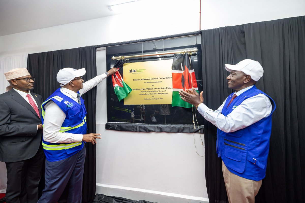 HonAdenDuale's tweet photo. Presided over by H.E. President @WilliamsRuto, I led the Ministry of Health's delegation during the official unveiling of the National Ambulance Dispatch Centre at the Social Health Authority (SHA) Headquarters in Nairobi, a landmark milestone in the implementation of the Taifa Care Model and the transformation of emergency medical services in Kenya.

The Centre establishes the country's first centralized emergency medical dispatch system, coordinating ambulance services across all 47 counties through the SHA 922 Lifeline. 

Powered by advanced digital technology, it enables rapid ambulance deployment, real-time coordination, clinical triage, seamless communication between emergency responders and health facilities and faster access to life-saving care.

Already, over 200 Kenya Medical Practitioners and Dentists Council (KMPDC)-accredited ambulances have been integrated into the platform, with more public and private providers expected to join as the network expands. 

Operated by a multidisciplinary team of specially trained emergency response professionals, the Centre will strengthen referrals, reduce response times and improve patient outcomes nationwide.

The occasion also saw the flagging off of seven advanced ambulances equipped to deliver Level 6 referral hospital-equivalent emergency and critical care services. 

The ambulances have been deployed to Nairobi, Wajir, Turkana, Lamu, Mandera, Nyeri and Kapenguria, further strengthening access to timely, coordinated and quality emergency care across the country.

Hosted by the CEO of the Social Health Authority (SHA), Dr. Mercy Mwangangi, the launch brought together national and county leadership, including Principal Secretaries Dr. Ouma Oluga (Medical Services), Ms. Mary Muthoni (Public Health and Professional Standards), Eng. John Tanui (ICT and the Digital Economy), Director-General for Health, Dr. Patrick Amoth; Nairobi City County Governor, H.E. Johnson Sakaja; Chairperson of the Council of Governors and Governor of Wajir County, H.E. Ahmed Abdullahi; Chairperson of the COG Health Committee and Governor Mombasa County, H.E. Abdulswamad Sheriff Nassir; National Assembly Departmental Committee on Health Chairperson Hon. Dr. James Nyikal, Senate Standing Committee on Health Chairperson Sen. Jackson Mandago, Kenya Red Cross Society Secretary General, Ahmed Idris and CEOs of different referral hospitals.