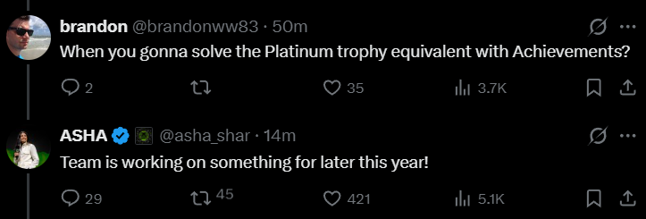 Stallion83's tweet photo. Head of Xbox, Asha Sharma, confirms Xbox will be getting a PlayStation platinum trophy equivalent later this year https://t.co/GKMWqvEbHQ