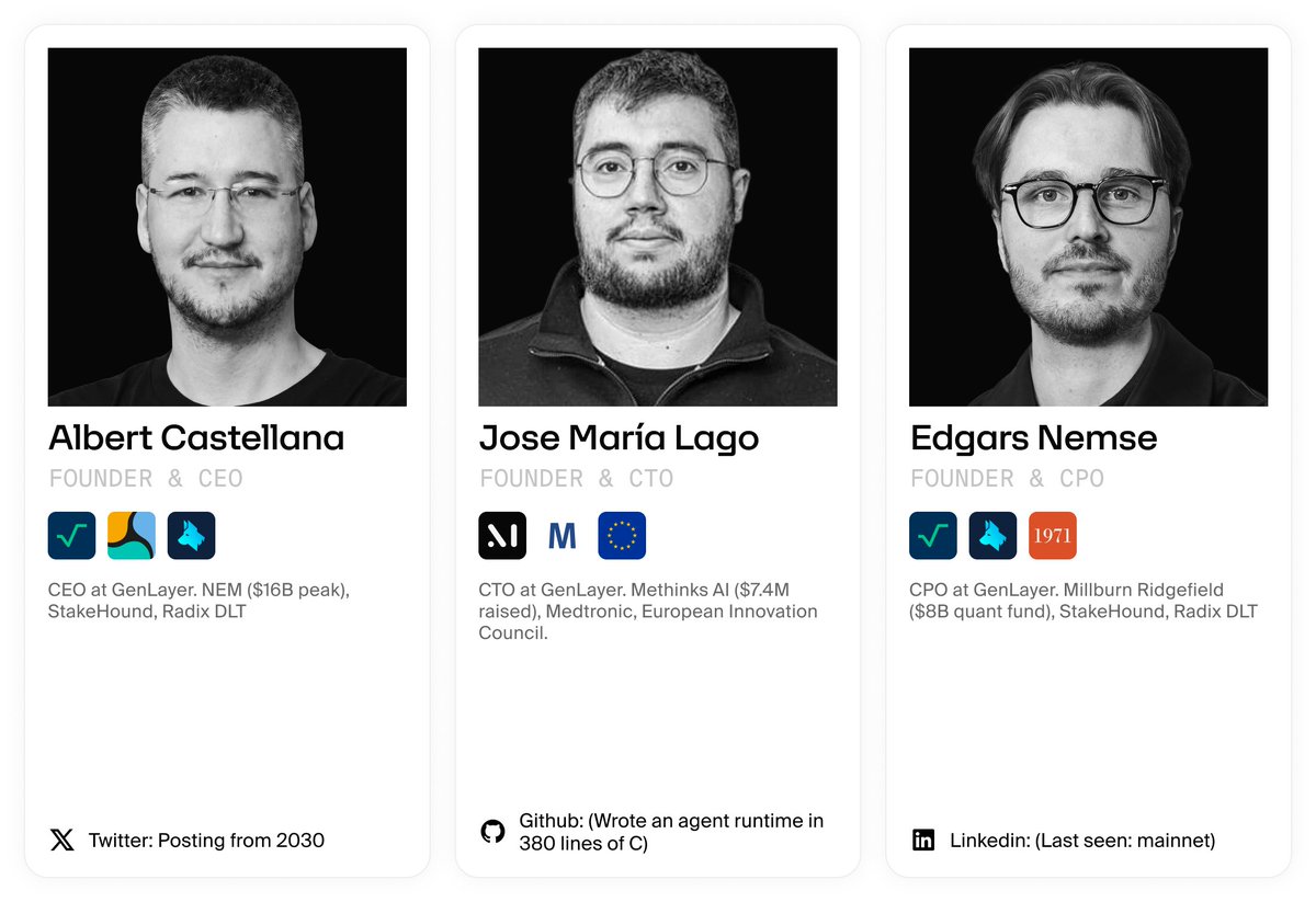 GenLayer's tweet photo. You know the chain is gonna be serious when the resumes look like this. https://t.co/UC4w0HeRCr