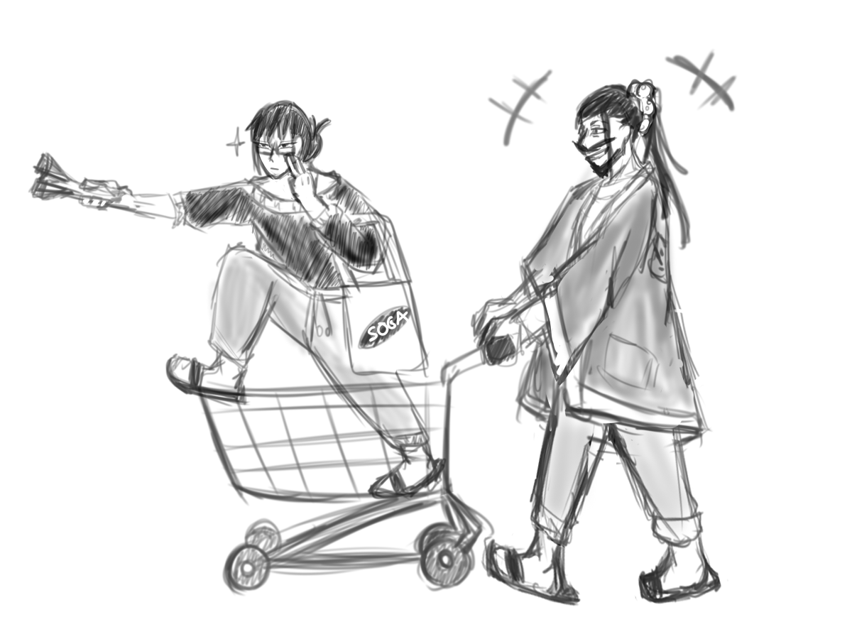 PrinnPrix's tweet photo. Doodle of a pretty stupid idea.

"Go on, brother, onwards to aisle 3! The eggs are at half price today!"
"Of course Hiroto, as you wish! (It's cute how he keeps doing this even as a grown man...)" https://t.co/1EinSUEYjr