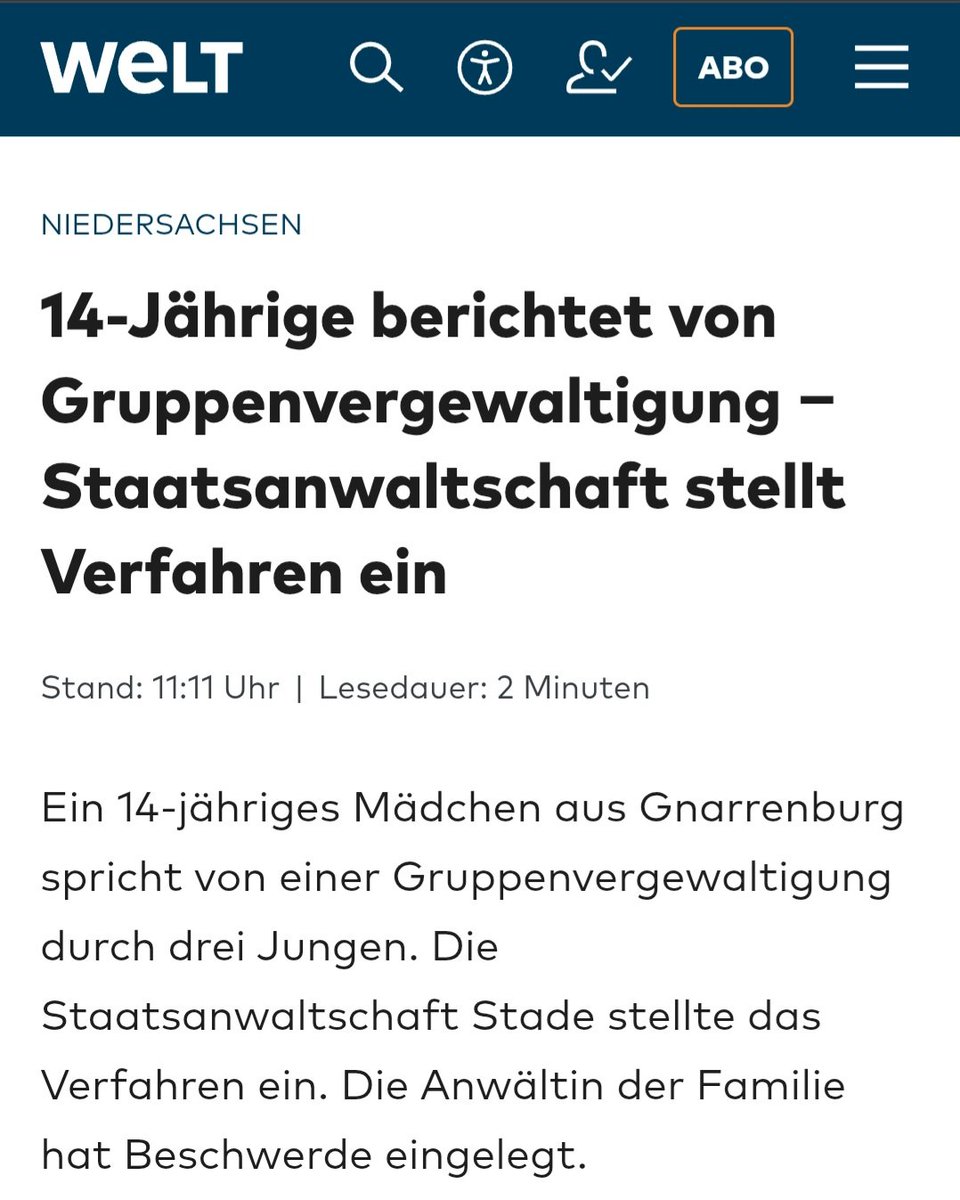LilitThyra's tweet photo. Ein absoluter Skandal!

Die Staatsanwaltschaft Stade stellt das Verfahren gegen die Gruppenvergewaltiger ein, da die 14-Jährige nicht geschrien hat, sondern starr vor Angst war! https://t.co/C09OzxomTx