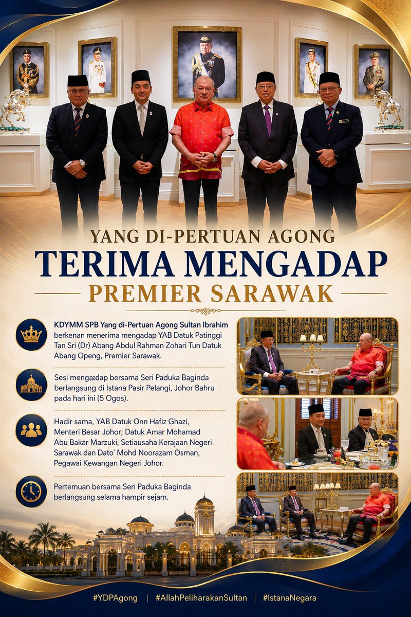pogedil_'s tweet photo. SINERGI JOHOR X SARAWAK BAWAH NAUNGAN TUANKU! 🚨👑

Ini satu petanda yang sangat positif untuk kestabilan dan lonjakan ekonomi negara! Masa untuk bergerak ke hadapan tanpa sengketa politik. Daulat Tuanku! 🇲🇾
#MalaysiaMADANI #Sarawak #Johor #PolitikPanas #IstanaNegara https://t.co/ucqqHxFlEP