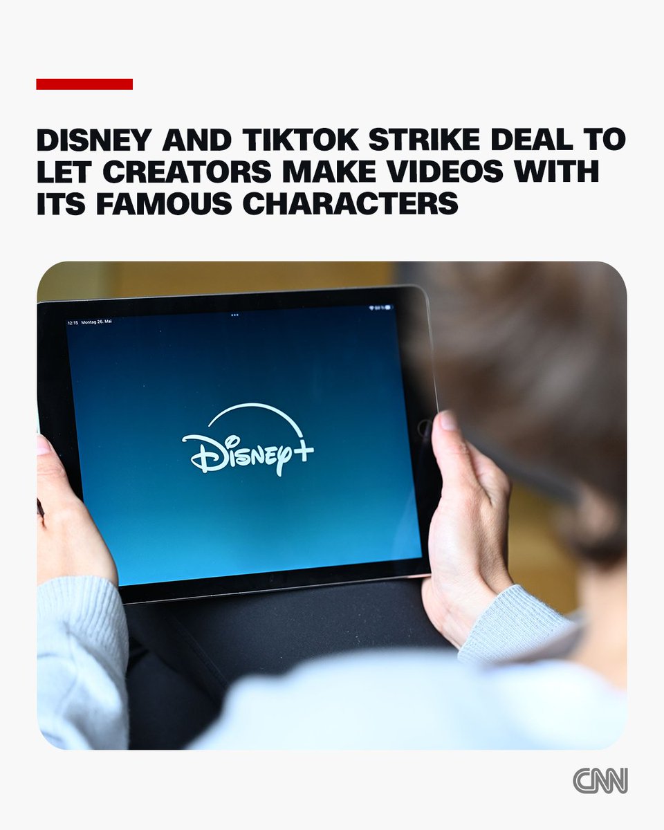 CNN's tweet photo. Mickey Mouse could soon be performing the next big TikTok dance trend as Disney looks to embrace the creator community.

The Walt Disney Company and TikTok announced a partnership that would let social media creators make short-form videos based on the entertainment conglomerate's brands, including Star Wars, Marvel and Pixar. https://t.co/4GbpLaZXLj