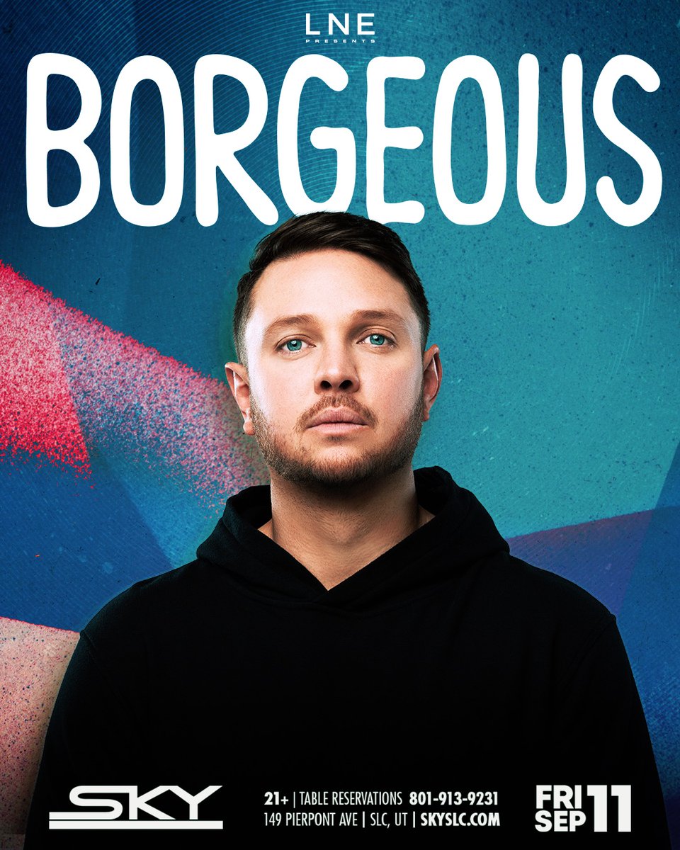 lnepresents's tweet photo. JUST IN 🎧 @BorgeousMusic is coming to @SkyVenueSLC SEPTEMBER 11TH. 

The producer behind the global anthem "Tsunami" is bringing massive drops and festival energy to SLC.

🔊 Tickets ON SALE NOW! 

🗓️ SEPT 11 | 21+
🎫 https://t.co/XMi7Jgg8Lr https://t.co/PuOxSwDAh5