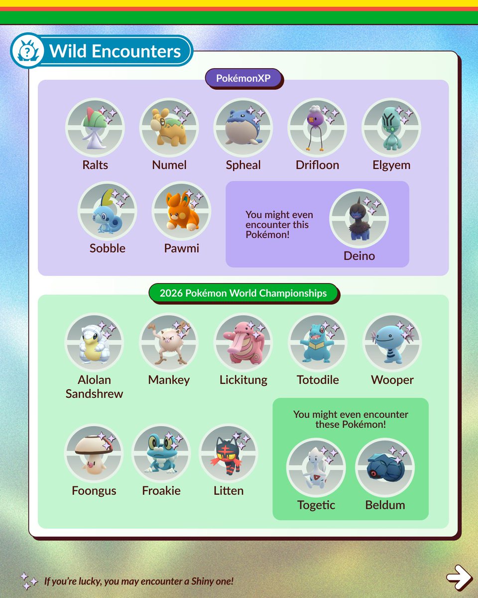 PokemonGoApp's tweet photo. It’s time to celebrate PokémonXP and the 2026 Pokémon World Championships in Pokémon GO!

Learn more: 
https://t.co/z0pqnQG6nF https://t.co/ikLWIqbdrX