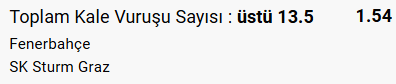 StatsProp's tweet photo. Şampiyonlar Ligi 🏆

Fenerbahçe vs Sturm Graz / 13.5o Goal Kicks 

@ 1.54

Stake 8 https://t.co/o4YSONh8Gy