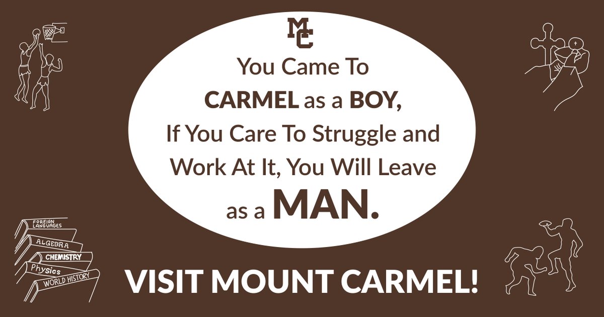 MountCarmelHS's tweet photo. Are you ready to experience what it means to become a Man of Carmel?

Join us on campus for our Admissions events, there's no better way to experience our brotherhood, and discover what makes life at 64th and Dante so incredible.

https://t.co/LJJ63SXDTN https://t.co/sZmYS19XF4